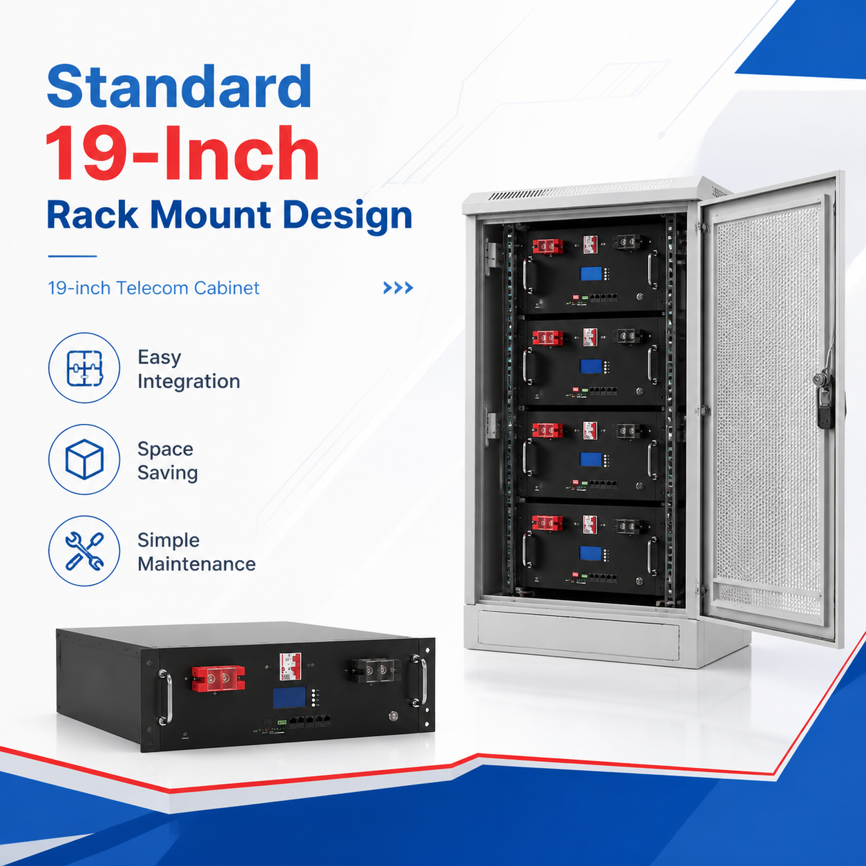 51.2V 200Ah 10kWh LiFePO4 Rack Battery for Telecom Base Station Backup Power System