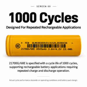 21700G / 68E 6500mAh 3.6V خلية ليثيوم أيون قابلة للشحن لتطبيقات حزمة البطارية المخصصة OEM ODM