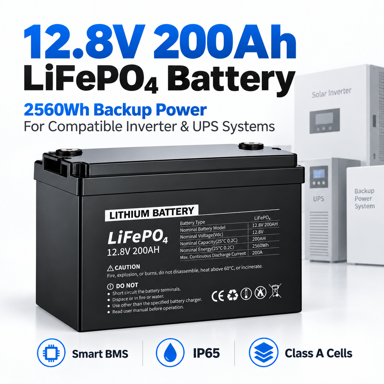 12.8V 100Ah LiFePO4 Battery 1.28kWh Rechargeable Lithium Iron Phosphate Battery for Solar Energy Storage and Backup Power
