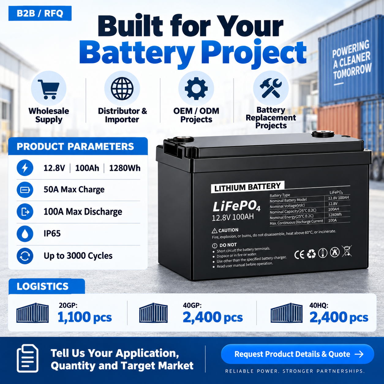 12.8V 100Ah LiFePO4 Battery 1280Wh Rechargeable Lithium Battery for RV Camper Marine Solar and Off-Grid Applications - Image 2