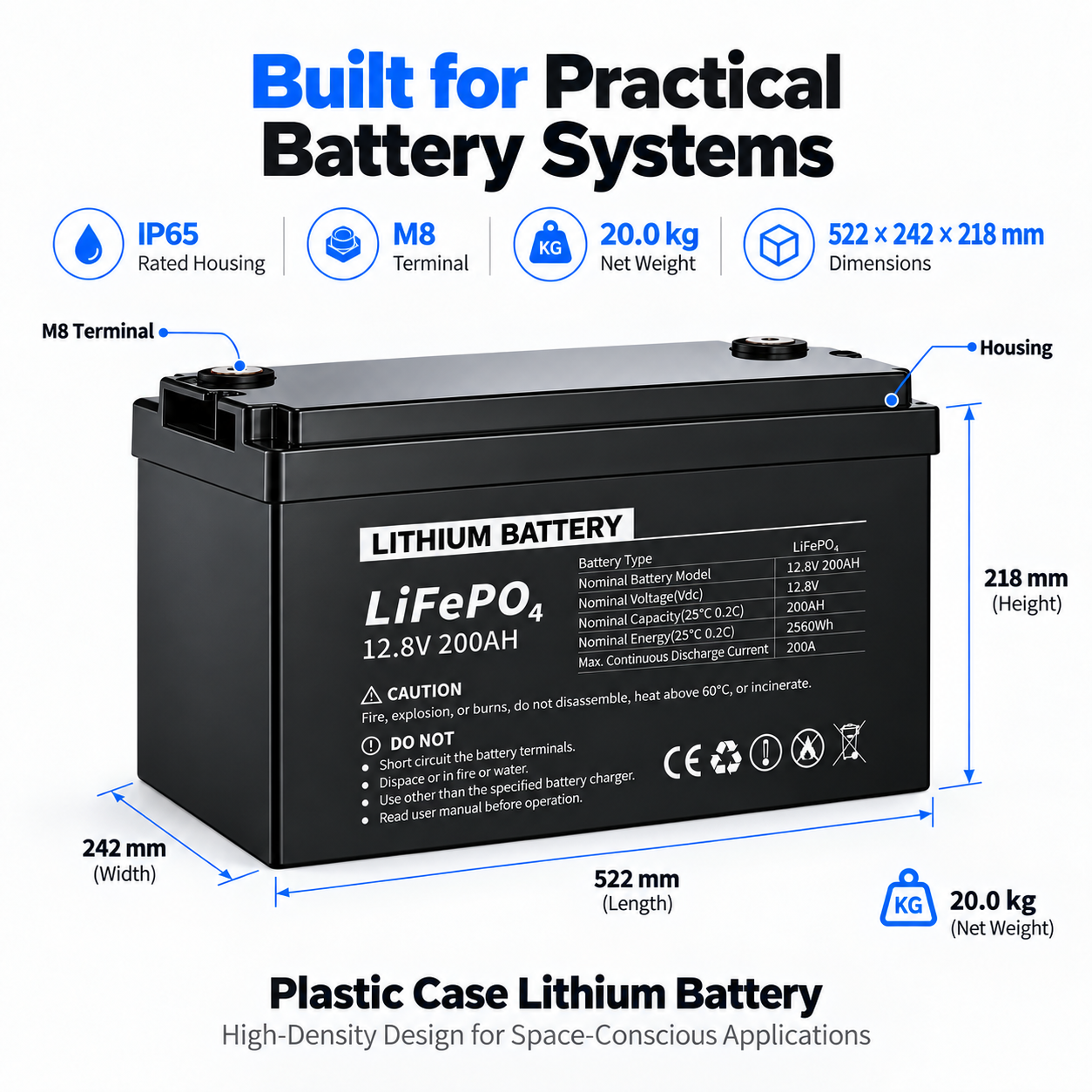 12.8V 100Ah LiFePO4 Lithium Battery 1280Wh Rechargeable Battery for Solar Storage, RV, Marine and Backup Power Systems - Image 4