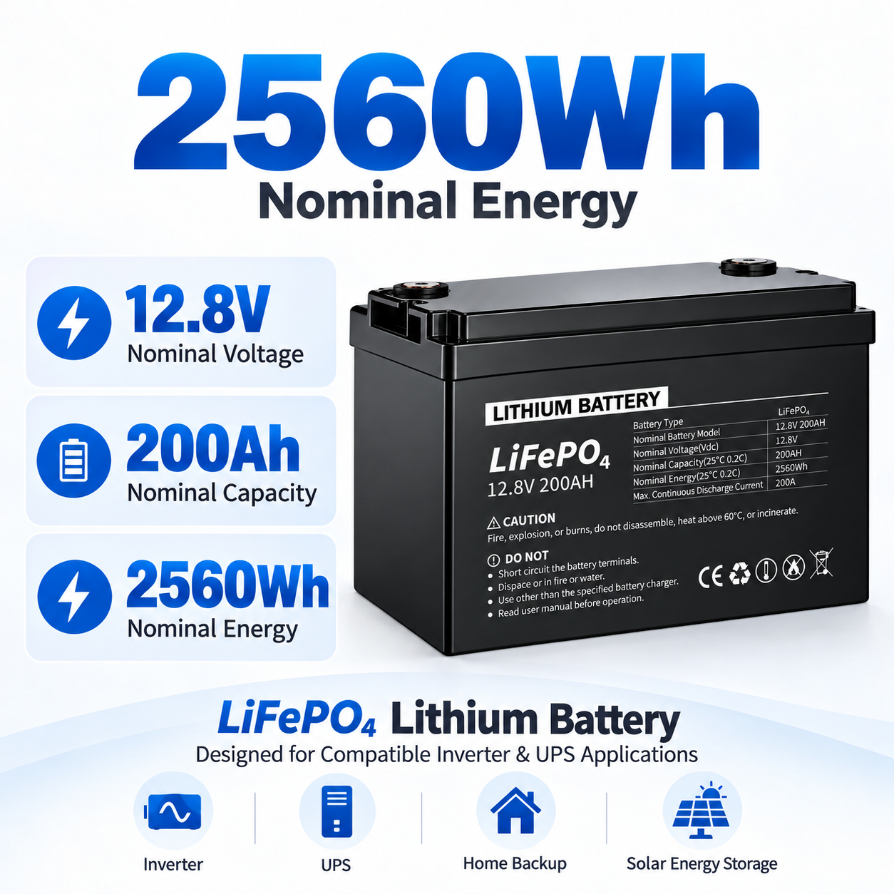 12.8V 100Ah LiFePO4 Lithium Battery 1280Wh Rechargeable Battery for Solar Storage, RV, Marine and Backup Power Systems - Image 3