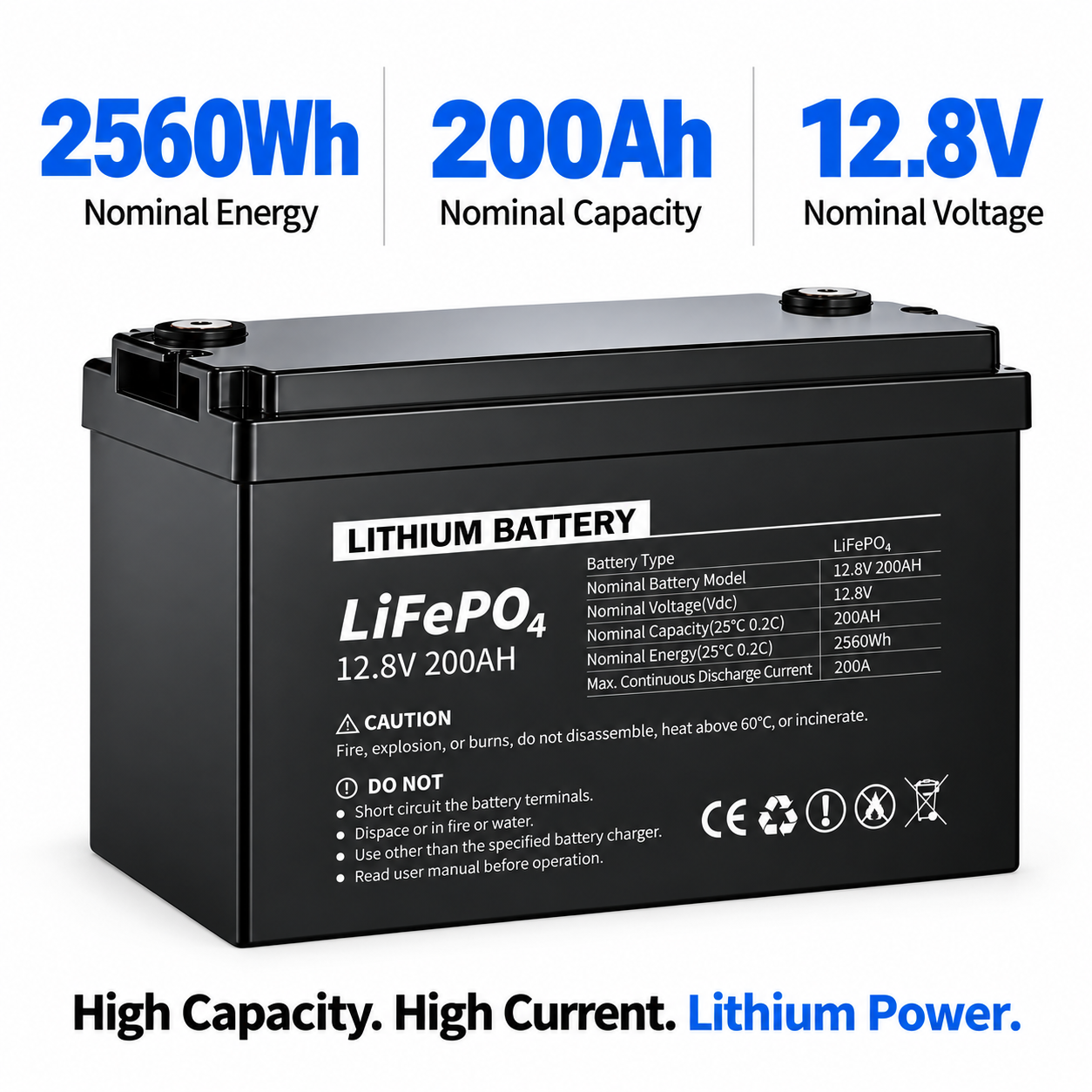 12.8V 100Ah LiFePO4 Lithium Battery 1280Wh Rechargeable Battery for Solar Storage, RV, Marine and Backup Power Systems