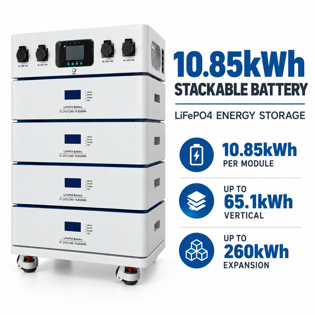 10.85kWh Stackable LiFePO4 Battery Storage System EH-61