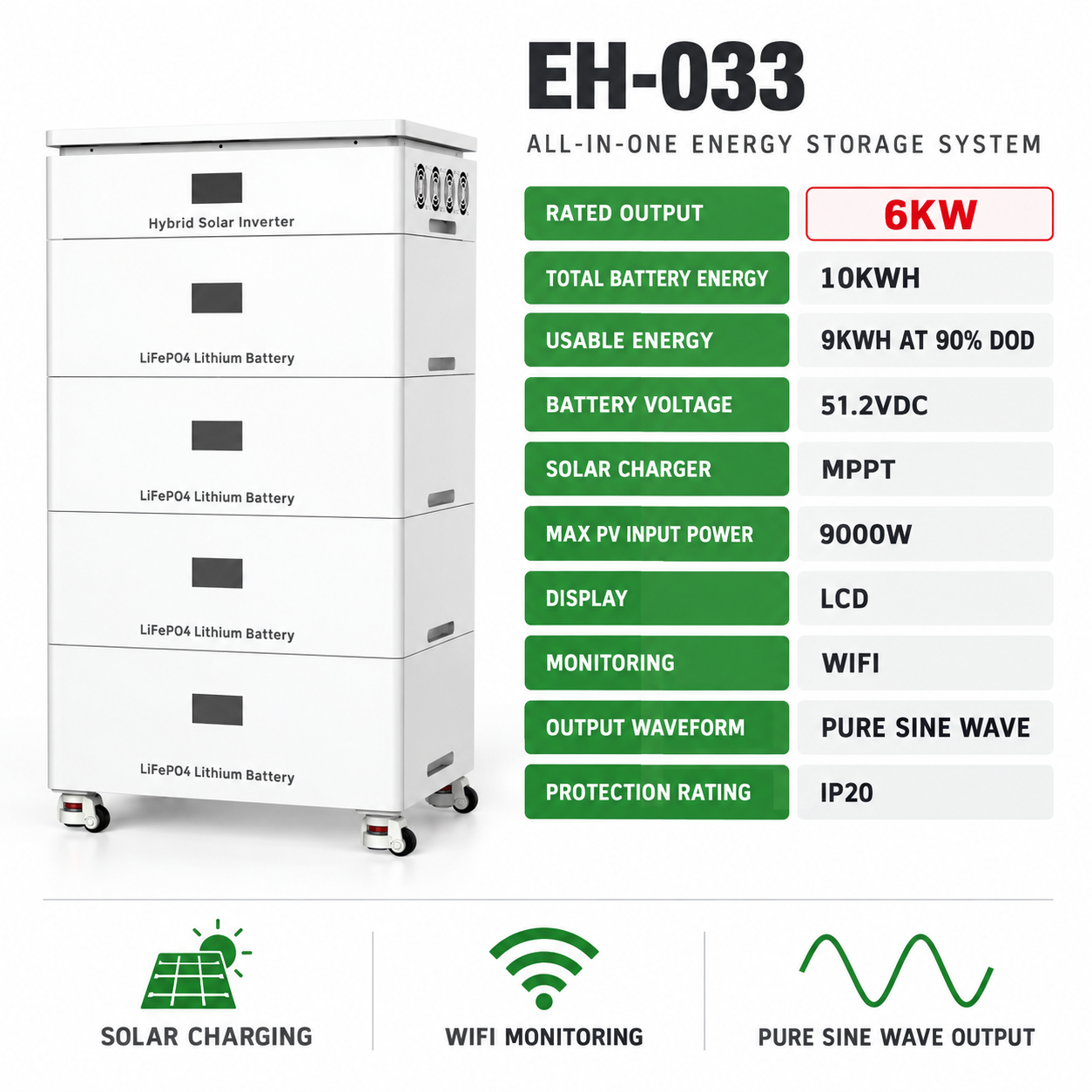 6KW 10KWH All-in-One Solar Inverter Energy Storage System EH-33 - Image 4