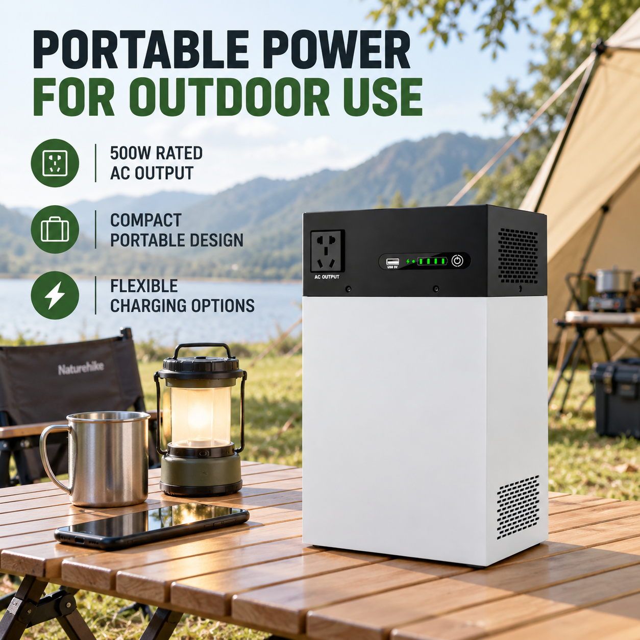 500W 1000Wh Portable Power Station with Pure Sine Wave Inverter EH-53 - Image 4