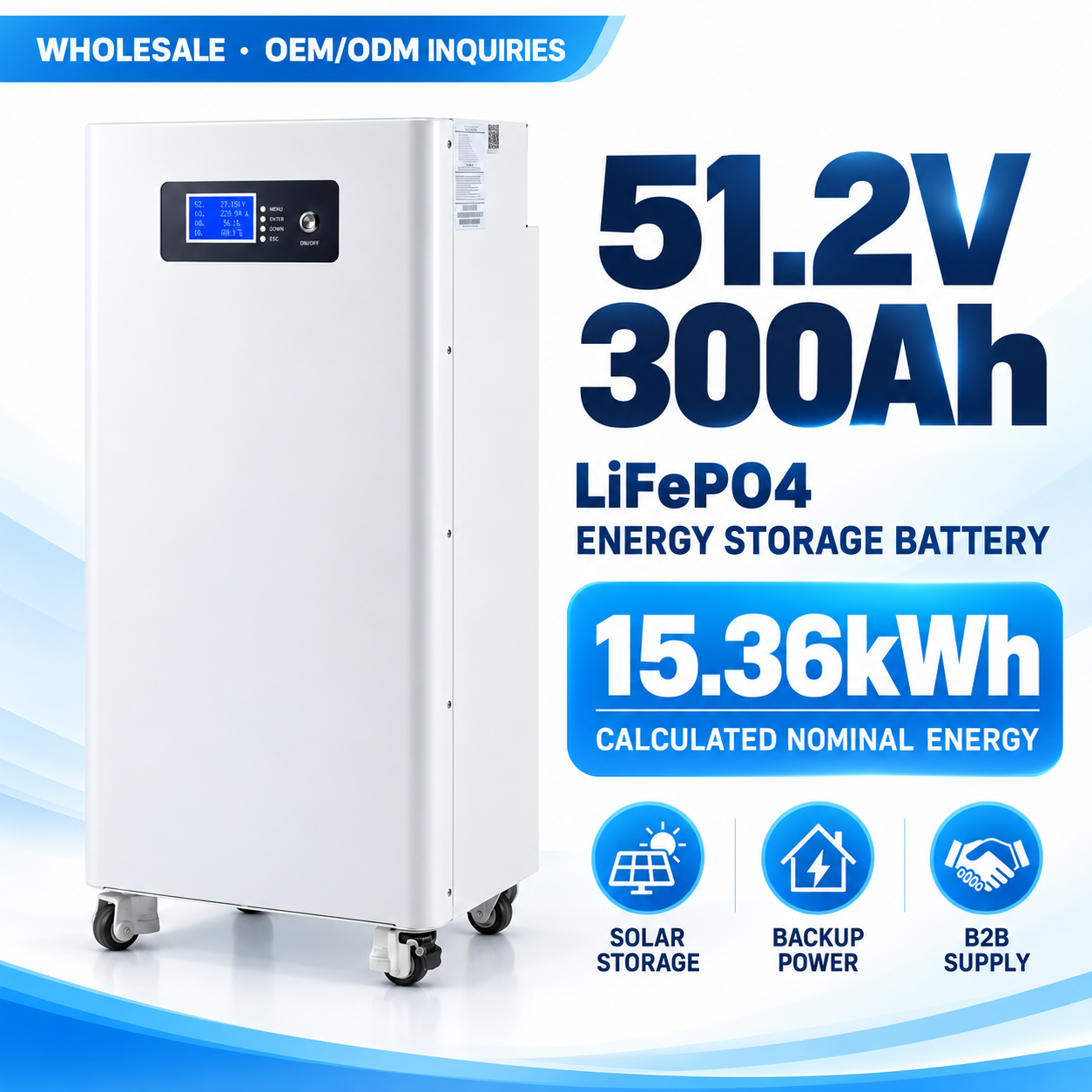 51.2V 300Ah LiFePO4 Home Energy Storage Battery for Solar Systems