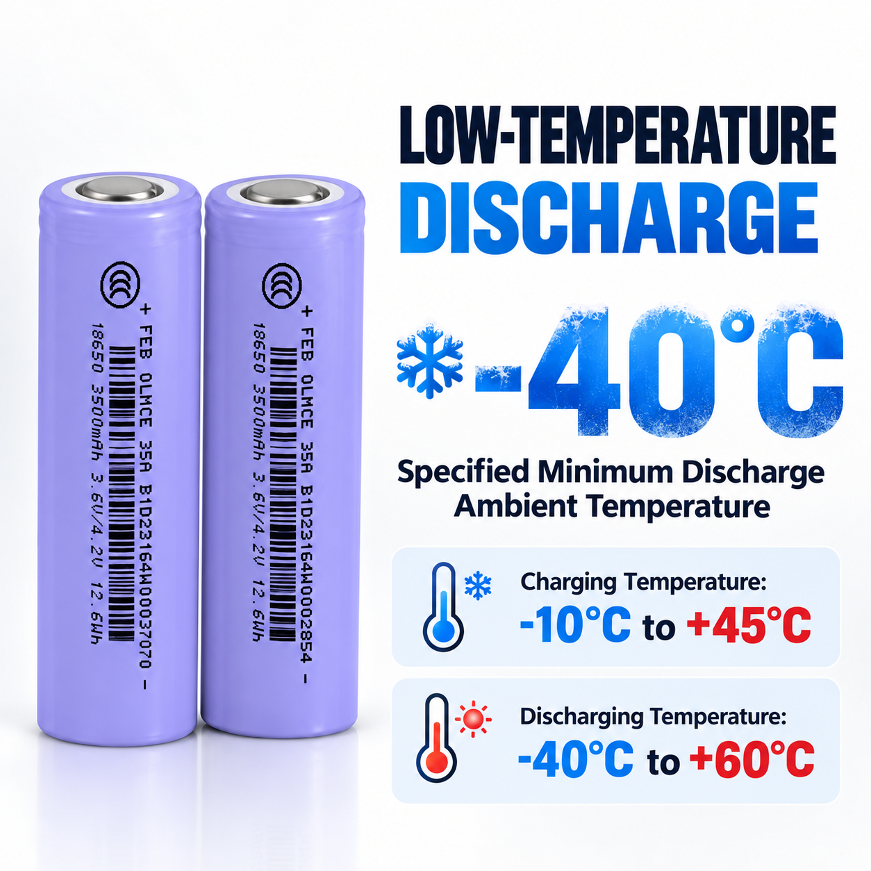 FEB 18650-35EA 3500mAh 3.6V Low Temperature Lithium-Ion Rechargeable Battery Cell - Imagen 2