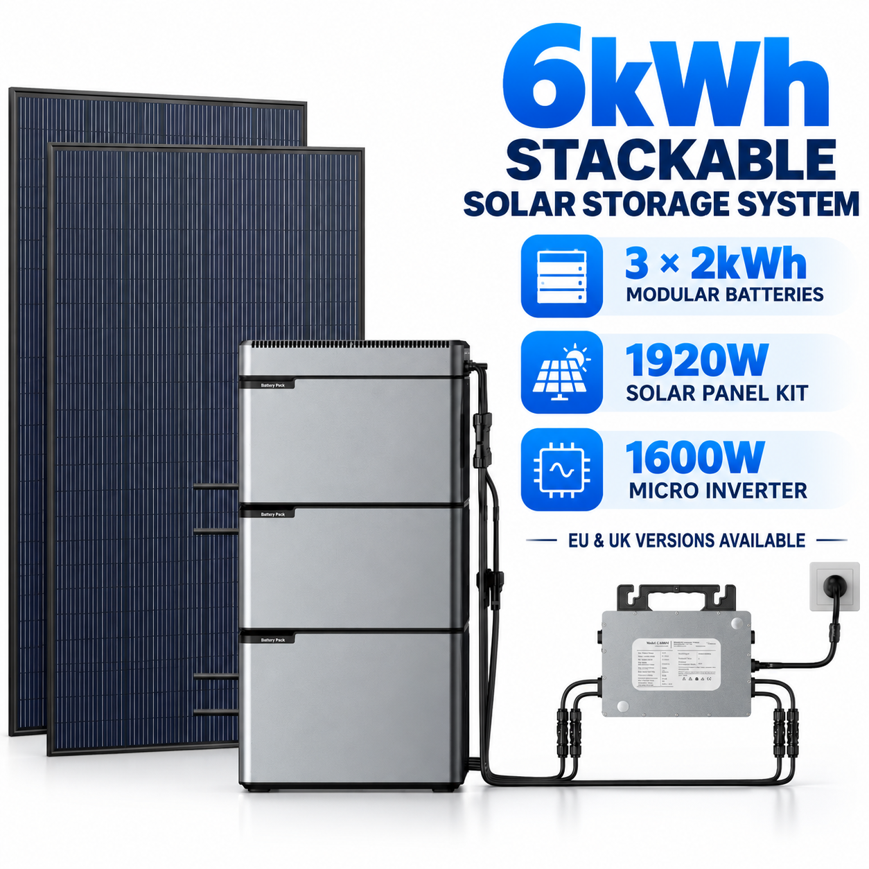 51.2V 6kWh Stackable Solar Energy Storage System with 1920W Solar Panels and 1600W Micro Inverter