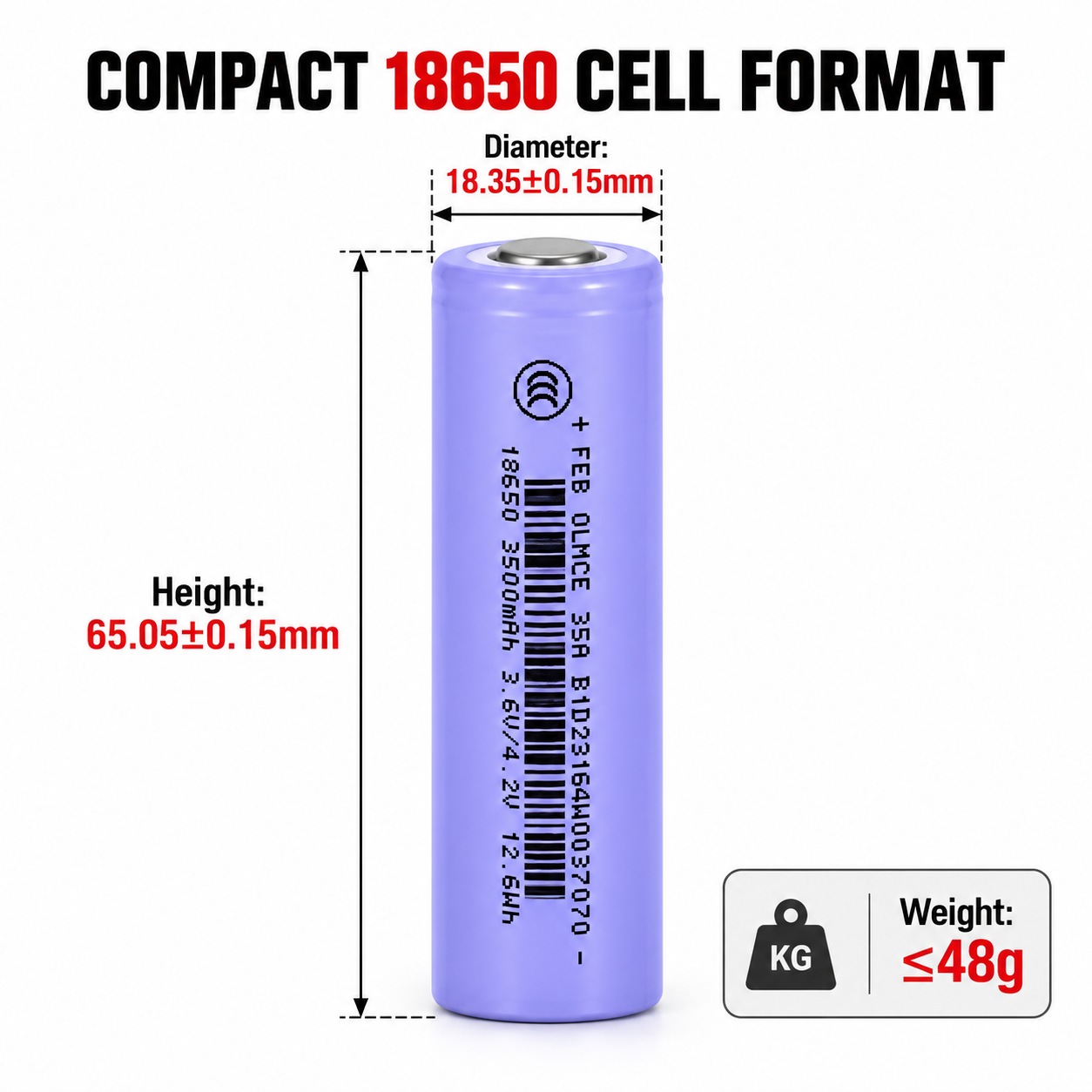 FEB 18650-35EA 3500mAh 3.6V Low Temperature Lithium-Ion Rechargeable Battery Cell - Imagen 5