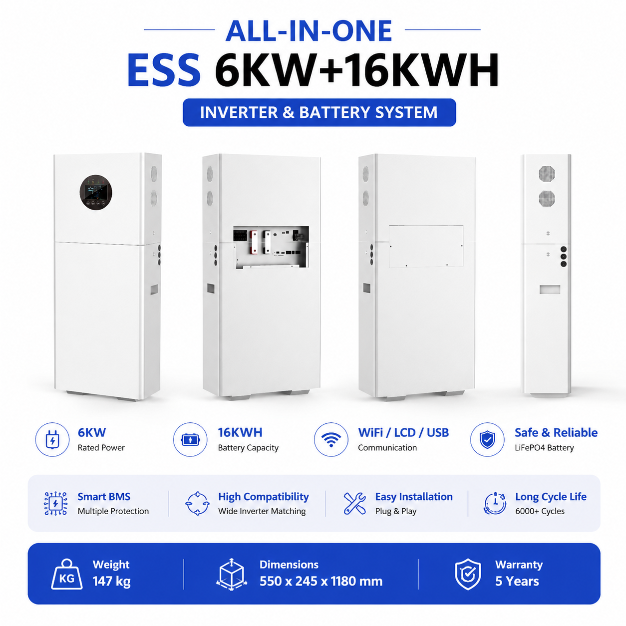 ESS 6KW+16KWH ALL-IN-ONE INVERTER &BATTERY SYSTEM 314AH LiFePO4 Battery EH-26 - Image 2